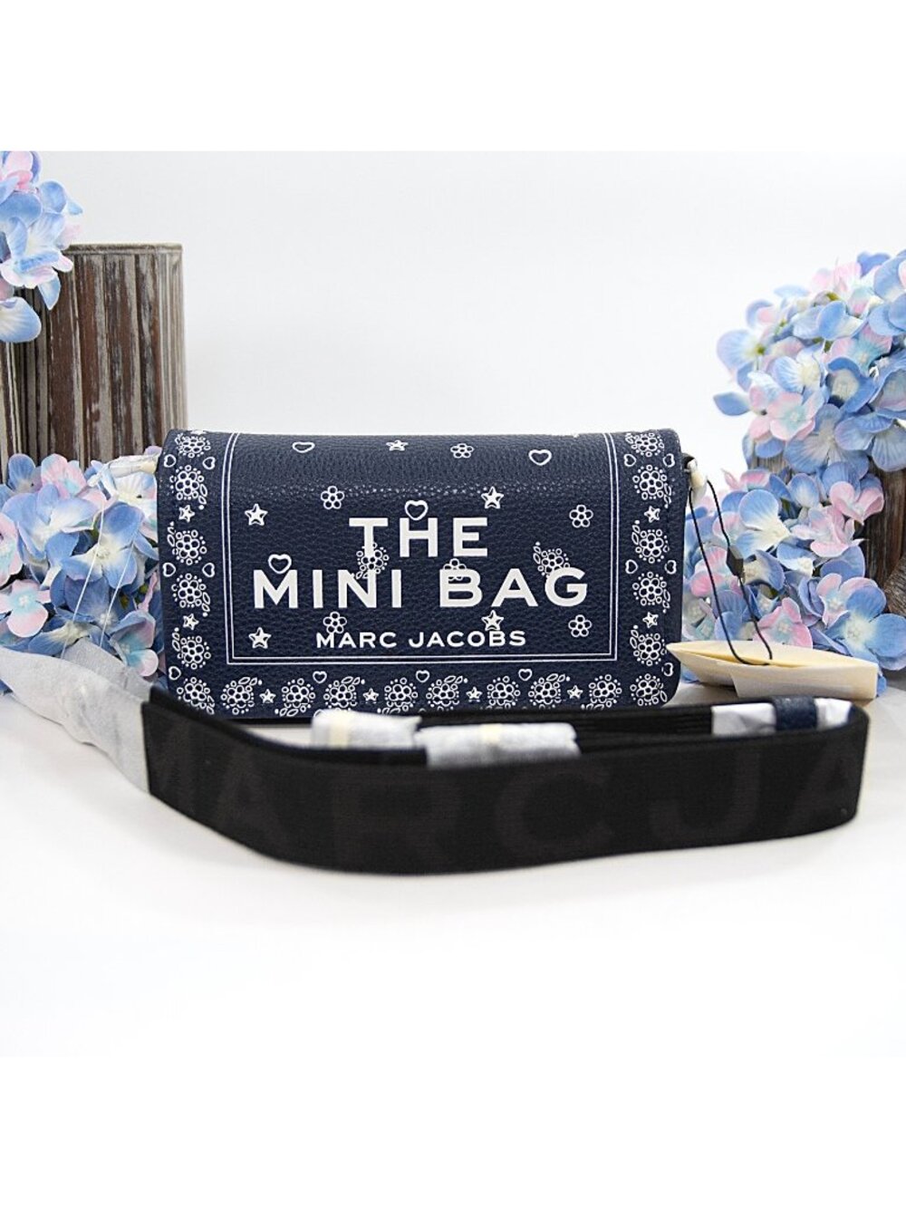 Marc Jacobs The Bandana Navy Leather Mini Crossbody Bag Guitar Strap NWT